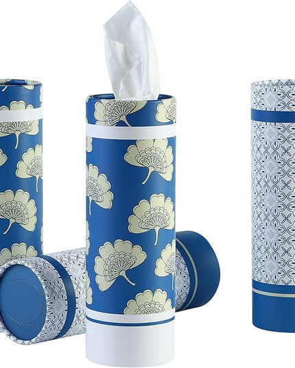 Car Tissues Holder with Facial Tissues - 4 PK - Travel Tissue Tubes Box Container Perfect Fit for Car Cup Holder Car Tissues Cylinder (Blue)