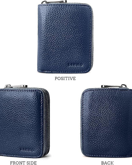 Linno RFID 20 Slots Credit Card Holder Genuine Leather Small Wallet for Women or Men with Zipper