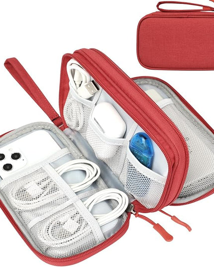 FYY Travel Cable Organizer Pouch Electronic Accessories Carry Case Portable Waterproof Double Layers All-in-One Storage Bag for Cord, Charger, Phone, Earphone Red