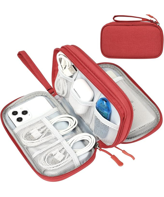 FYY Travel Cable Organizer Pouch Electronic Accessories Carry Case Portable Waterproof Double Layers All-in-One Storage Bag for Cord, Charger, Phone, Earphone Red