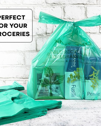 Eco Green Plastic Bags - 500 Count Biodegradable Shopping -Thank You - 22" x 12" Carry Out Bags. (500)