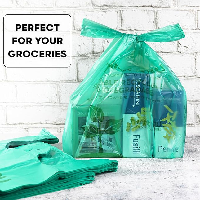 Eco Green Plastic Bags - 500 Count Biodegradable Shopping -Thank You - 22" x 12" Carry Out Bags. (500)