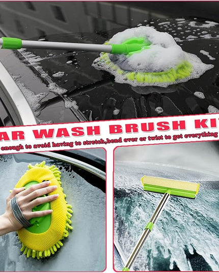 62'' Car Wash Brush with Long Handle, Car Wash Kit with Tire Brush, Tower, Window Squeegee, Chenille Microfiber,Car Detailing Brushes, Car Cleaning Brush Kit Supplies for Car, Truck, SUV, RV