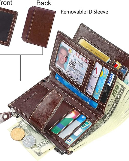 Lavemi Small Compact Women Wallet RFID Blocking Genuine Leather Bifold Purse with ID Windows