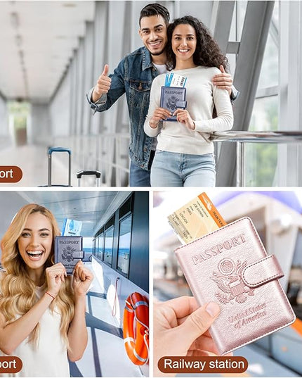 Herain Passport Holder for Travel Cruise Essentials, 2 Pcs Passport Cover Wallet Case Travel Gifts Women Men Family, RFID Passports Book Card Holders Travels Accessories Must Haves