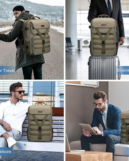 WITZMAN Travel Backpack for Men Large Canvas Laptop Backpack Fit 16 inch Carry on TSA Friendly Flight Approved Vintage Rucksack for Traveling(A8012 Army Green)