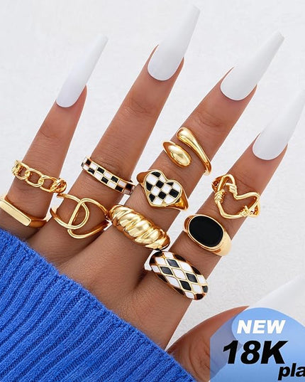 ÌF ME 10 PCS Gold Rings Set for Women Non Tarnish, 18K Gold Plated Chunky Stackable Rings, Statement Stacking Womens Ring Pack