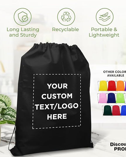 DISCOUNT PROMOS Custom Non-Woven Drawstring Backpacks Set of 10/50/100, Personalized Bulk Pack