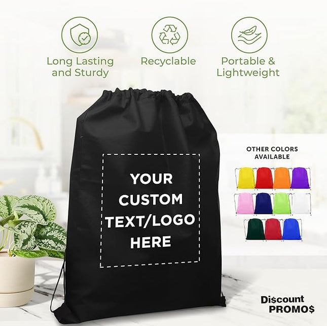 DISCOUNT PROMOS Custom Non-Woven Drawstring Backpacks Set of 10/50/100, Personalized Bulk Pack