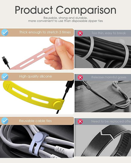 35Pcs Nearockle Reusable Cable Ties, Adjustable Silicone Cord Organizer Small Zip Ties for Charging Cords Earphone Computer Wire, Office Desk Cable Management Travel Accessories(Multi)