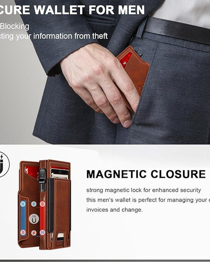 Wallet for Men Wallet with Slim Pop Up Card Holder 9-13 Cards, Bifold Minimalist Smart Wallet RFID Blocking Credit Card Holder with ID Window & Stretchable Cash Slot Compact Metal Aluminum Card Case