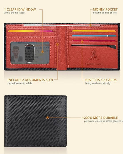 Oak Leathers Slim Leather Wallet for Men - RFID Wallets Credit Card Holder Ultra Thin Gift for Mens, Front Pocket Minimalist Design