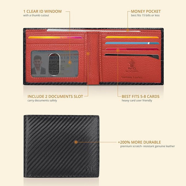 Oak Leathers Slim Leather Wallet for Men - RFID Wallets Credit Card Holder Ultra Thin Gift for Mens, Front Pocket Minimalist Design