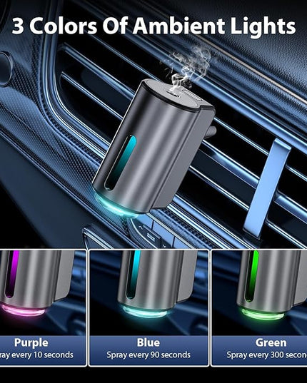 Smart Car Air Freshener, Car Air Freshener Diffuser, Car Diffuser Air Freshener with Three Adjustable Modes, Aromatizante para Carro, Car Diffuser with 8pcs Essential Oil(Black)