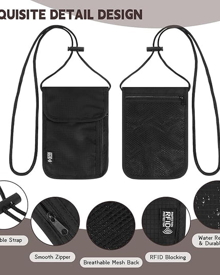 5.5" L x 7.9" W Travel Neck Wallet, RFID Blocking Passport Holder, Security Lightweight Passport Travel Wallet, Neck Pouch Gifts for Women Men(Black)
