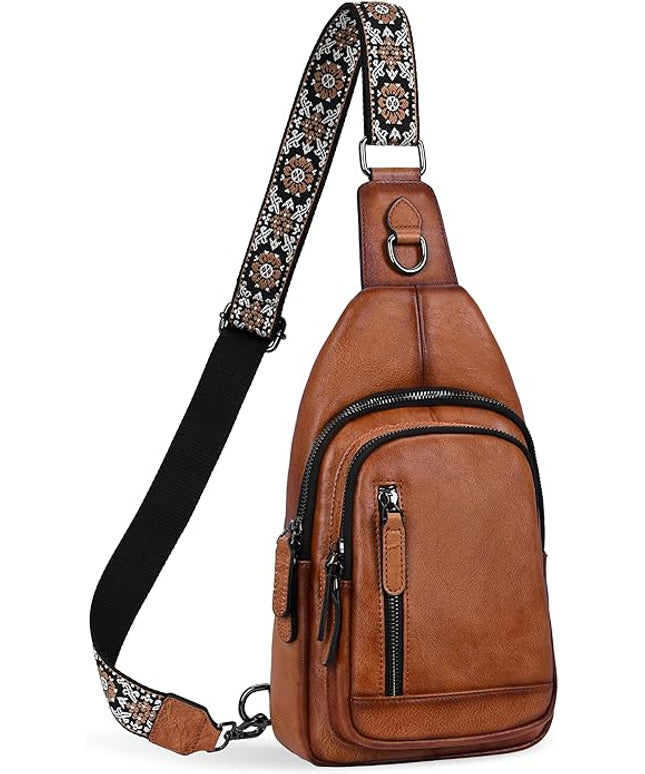 HESHE Leather Sling Bag for Women Crossbody Bags with Multi-Pocket Stylish Fanny Packs for Travel Chest Bag