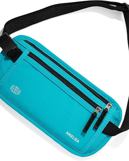 Money Belt - Slim Passport Holder RFID Blocking Travel Wallet Undercover Fanny Packs for Men Women - Blue