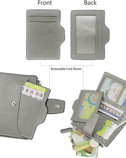 AINIMOER Women's RFID Blocking Leather Small Compact Bi-fold Zipper Pocket Wallet Card Case Purse with id Window
