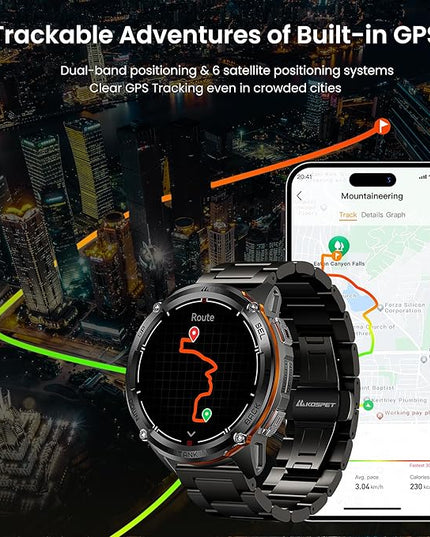 KOSPET Tank T3 Ultra 2 GPS Smart Watch for Men, Extra-Long Battery, Full Stainless Steel Body Rugged Smartwatch with Bluetooth Calling, Pressure&Altitude&Compass, 1.43" AMOLED Display(2 Bands)