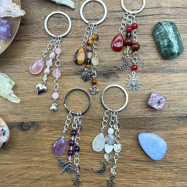 Cute Crystal Keychains Boho Key Rings for Car Keys Kawaii Bag Accessories Charms Bling Healing Teardrop Keyring Handmade