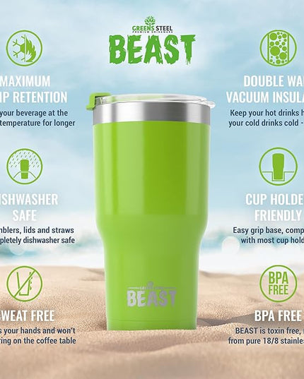 Beast 40 oz Tumbler Stainless Steel Vacuum Insulated Coffee Ice Cup Double Wall Travel Flask (Lemongrass Green)
