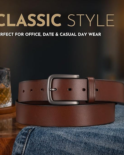 Buffway Men's Leather Belt,1.5" Handmade Top-Grain Leather–Durable,Comfortable,Suitable for Everyday Formal & Casual Wear