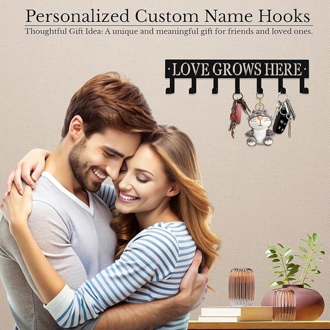 Hppybiry Personalized Metal Key Rack Hooks, Key Holder Wall Mounted Key Hooks, Name Theme Wall Decoration Hooks, Key Hanger Organizer for Living Room, Entryway, Bathroom, Office Decor(Middle)