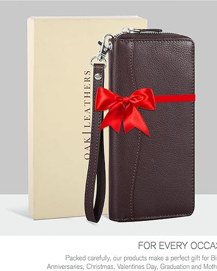 Oak Leathers Ladies Wallet for Women - RFID Womens Wallet Clutch with 8 Credit Card Holder, Coin Pocket, Gift for Women’s Brown Purse
