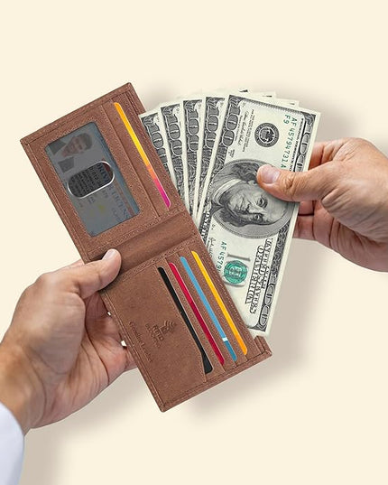 Oak Leathers Slim Leather Wallet for Men - RFID Wallets Credit Card Holder Ultra Thin Gift for Mens, Front Pocket Minimalist Design