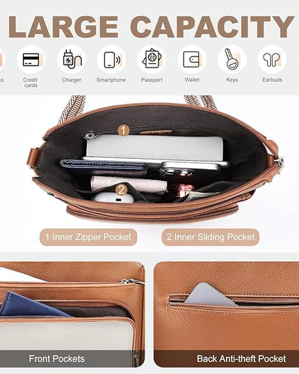 Anti-Theft Crossbody Purse for Women, Crossbody Shoulder Bag with Built-in Wallet & RFID Blocking for Travel Workout
