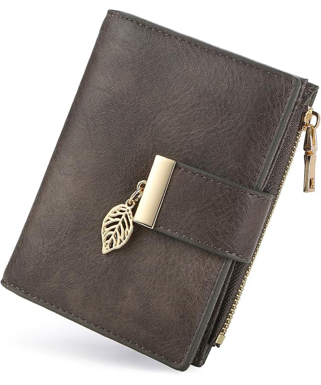yiijay Small Wallet Women RFID Blocking Leather Bifold Wallet Credit Card Holder for Women Ladies Compact Wallet Mini Purse With Zipper Pocket