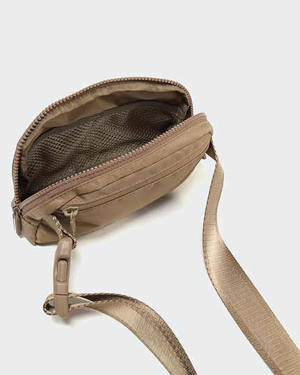 Pander Two Way Zipper Fanny Pack Nylon Everywhere Belt Bag for Women, Water Repellent Waist Packs, Crossbody Bags with Adjustable Strap (Gray Brown)