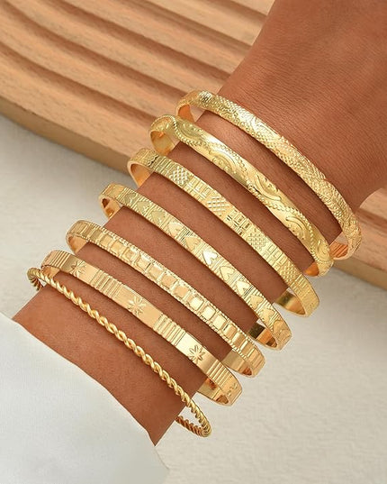 ÌF ME Gold Bangle Bracelets for Women, Indian Bangles Stackable Set, Multi Layer Textured 14K Gold Plated Chunky Bracelets Boho Jewelrys Set