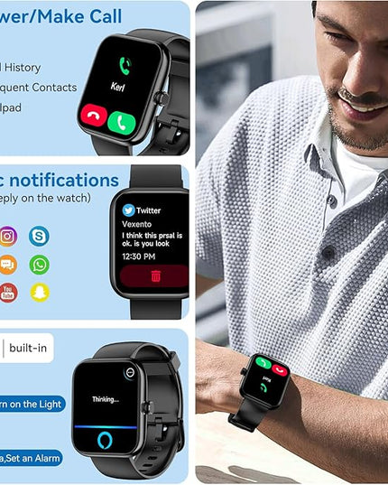 Smart Watch with Alexa Built-in, 1.83" HD Touchscreen, Digital Bluetooth Calling, IP68 Waterproof Fitness Tracker, 120+ Sports Modes, 24/7 Heart Rate/Sleep Monitor for iPhone Android (Black)