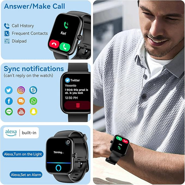 Smart Watch with Alexa Built-in, 1.83" HD Touchscreen, Digital Bluetooth Calling, IP68 Waterproof Fitness Tracker, 120+ Sports Modes, 24/7 Heart Rate/Sleep Monitor for iPhone Android (Black)