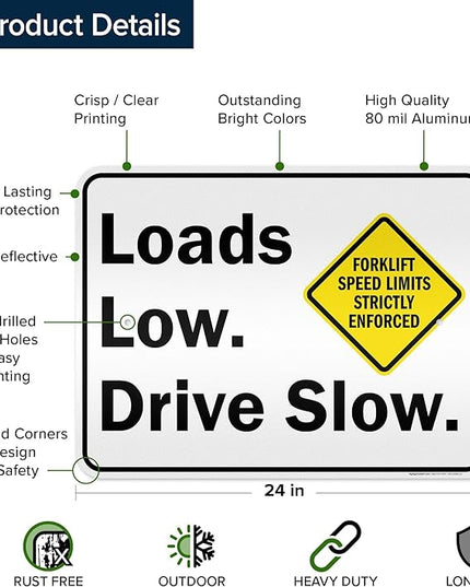 Loads Low Drive Slow Sign, 18x24 Inches, 3M EGP Reflective .080 Aluminum, Fade Resistant, Made in USA by My Sign Center