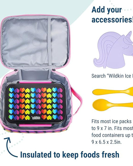 Wildkin ECO rPET Insulated Original Lunch Bag – Durable, Stylish, Ideal for School & Travel - Rainbow Hearts