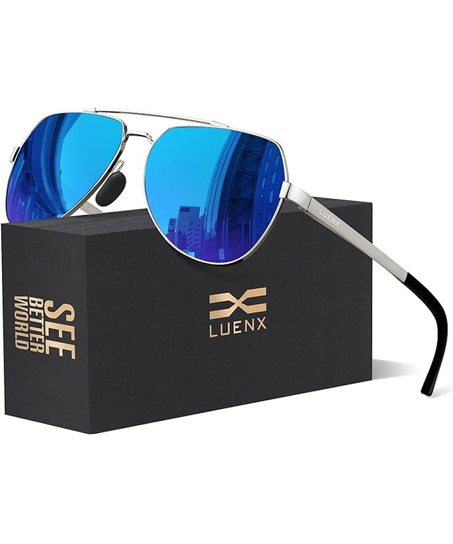 LUENX Aviator Sunglasses for Men Women Polarized New Shades Large Metal Frame - UV 400 Protection