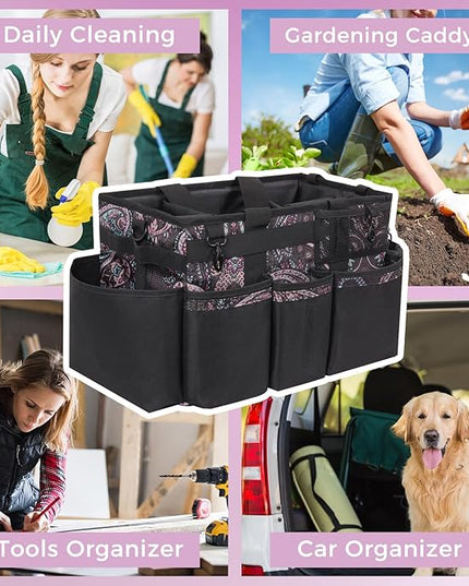 Wearable Cleaning Caddy, Cleaning Caddy Supplies Organizer with Handle & Shoulder Straps for Housekeepers, Under Sink & Car Cleaning Tool Organizers Bag with 4 Foldable Divider (Totem)