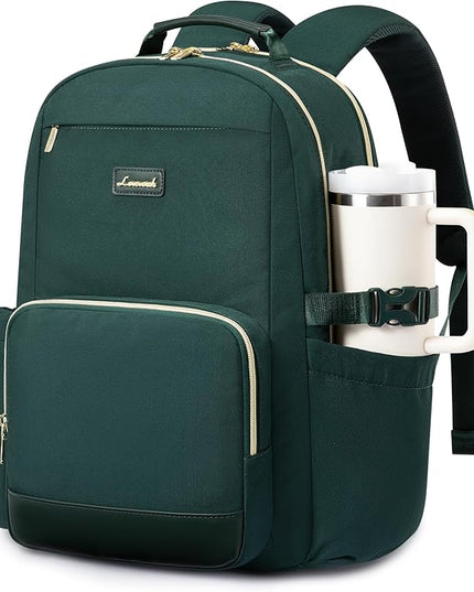 LOVEVOOK Laptop Backpack for Women with Pouch Pocket for Large Capacity Cup,17 Inch Laptop Computer Bag Travel Backpack Purse,Waterproof Work Business Backpack College Teacher Bags,Dark Green