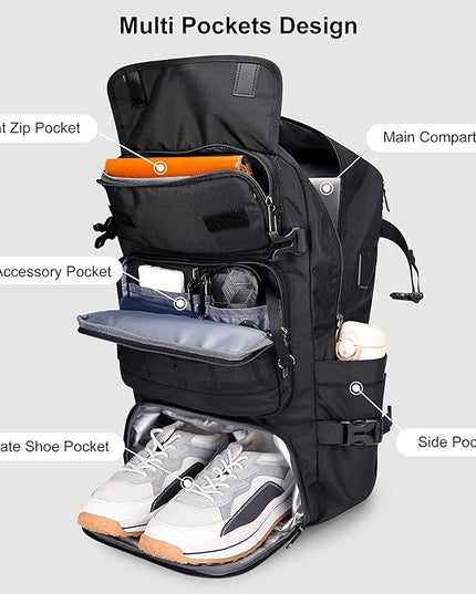 PIJUSHI Travel Backpack for Women Carry on Luggage Backpack Airline Approved Duffle Bag Rucksack with Shoe Compartment(PE048 Black)