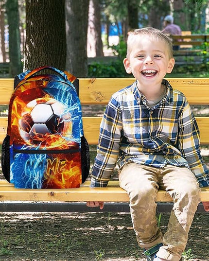 Custom Backpack for Kids Boys Soccer Bookbag for School Elementary Middle Primary, Lightweight Back to School Supplies