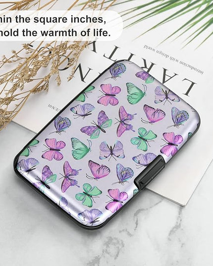 ELFISH Mini RFID Aluminum Wallet Credit Cards Holder Business Card Case Metal ID Case for Men Women(Colorful Butterflies)