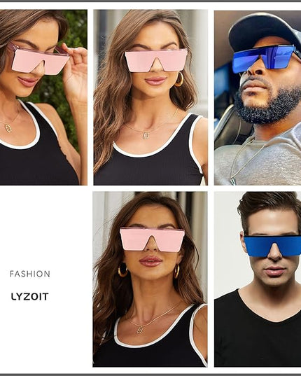 LYZOIT Square Oversized Sunglasses for Women Men Big Flat Top Fashion Shield Large UV Protection Rimless Shades