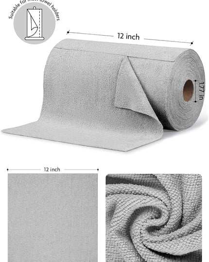 Fantasticlean Microfiber Cleaning Cloth Roll -675 Pack, Tear Away Microfiber Towels, 12" x 12", Reusable, Washable, Ultra Absorbent Dishcloth for All-Around Cleaning Supplies (9 Rolls of Grey)