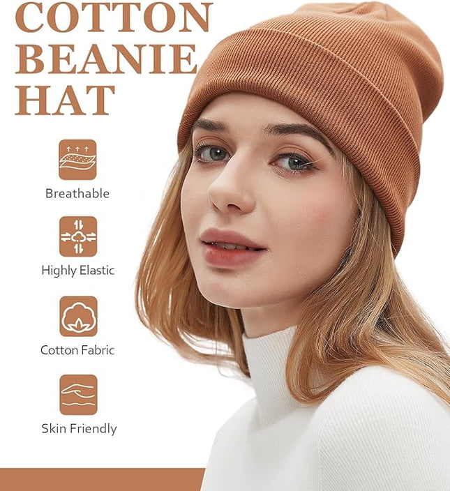 100% Cotton Beanies for Men Women Cotton Hats Soft Warm Unisex Cuffed Plain Skull Hat Autumn Winter Slouchy Knitted Cap