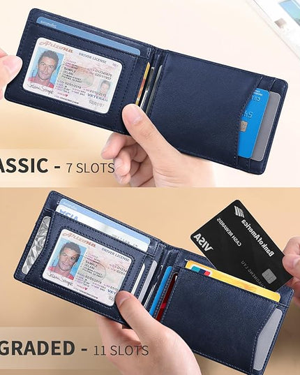 RUNBOX Slim Money Clip Wallets for Men RFID Blocking 11 Card Holder Minimalist Small Thin Carbon Leather Bifold Mens Front Pocket Wallet Gift Box