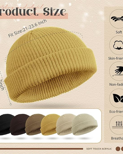 SATINIOR 6 Pieces Trawler Beanie Watch Hat Roll up Edge Skullcap Fisherman Beanie Unisex