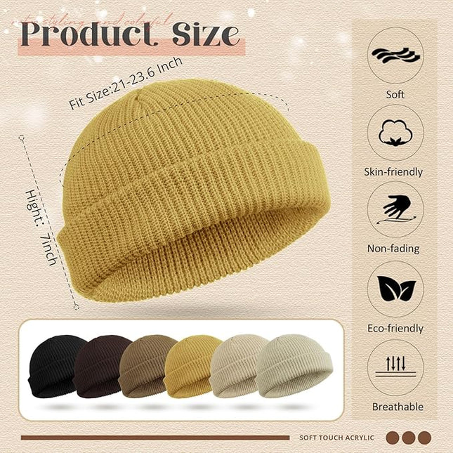 SATINIOR 6 Pieces Trawler Beanie Watch Hat Roll up Edge Skullcap Fisherman Beanie Unisex