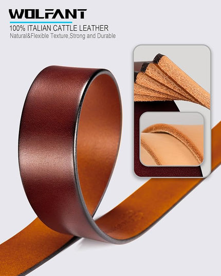 WOLFANT 1.5" Full Grain Leather Belt for Men in Gift Box,100% Italian Real Solid Leather